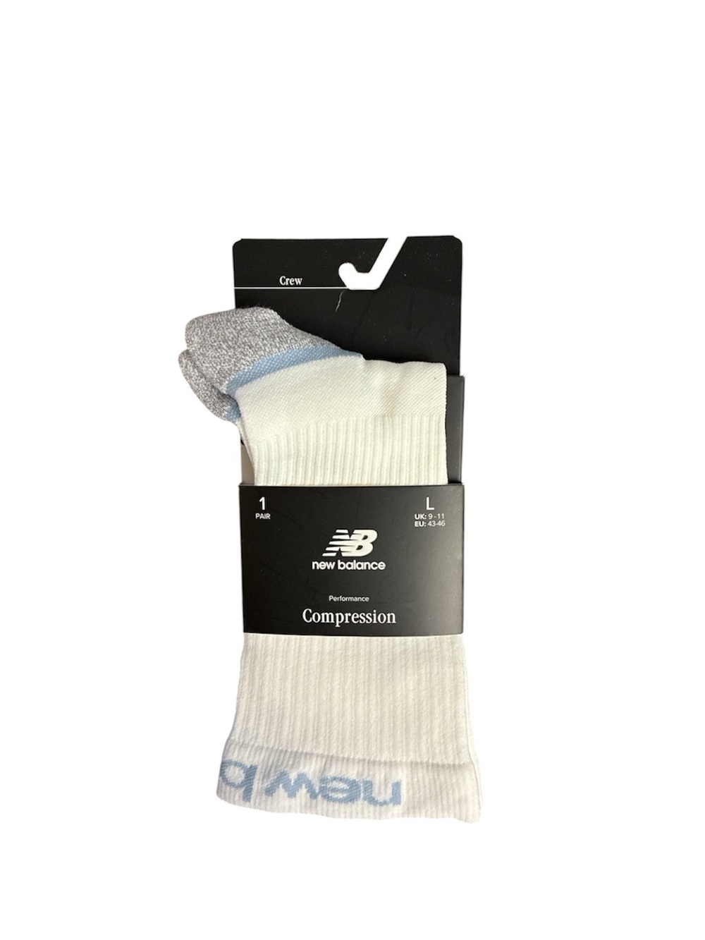 Balance Performance Compression Crew Socks White Gray Blue Size Large L 1 Pair